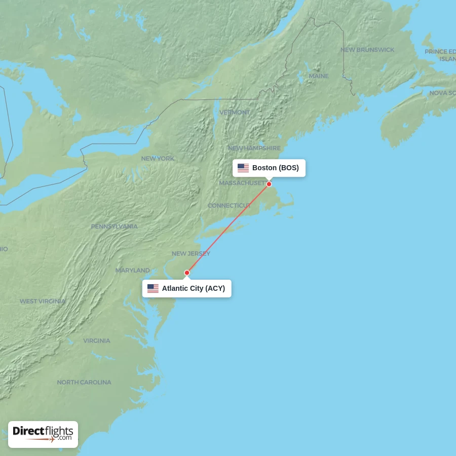 ACY - BOS route map
