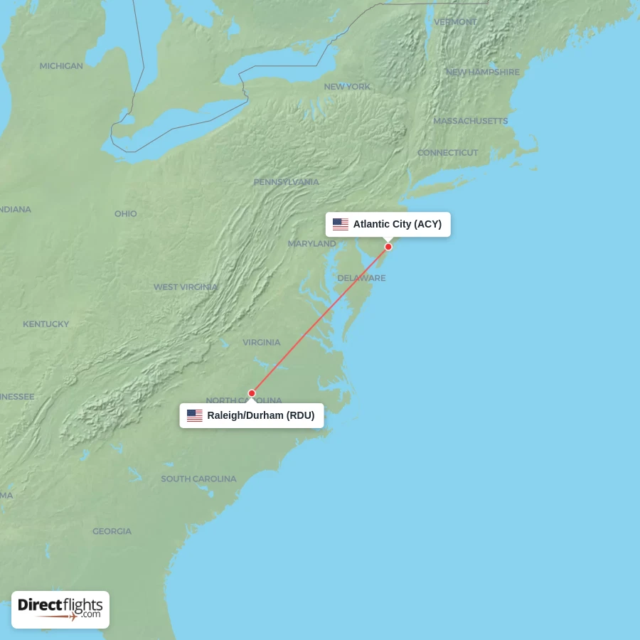 ACY - RDU route map