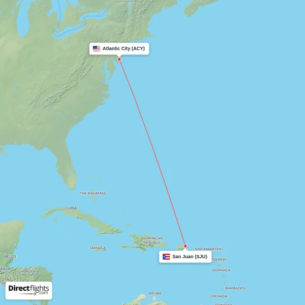 Atlantic City - San Juan direct flight map