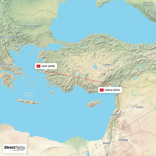 Adana - Izmir direct flight map