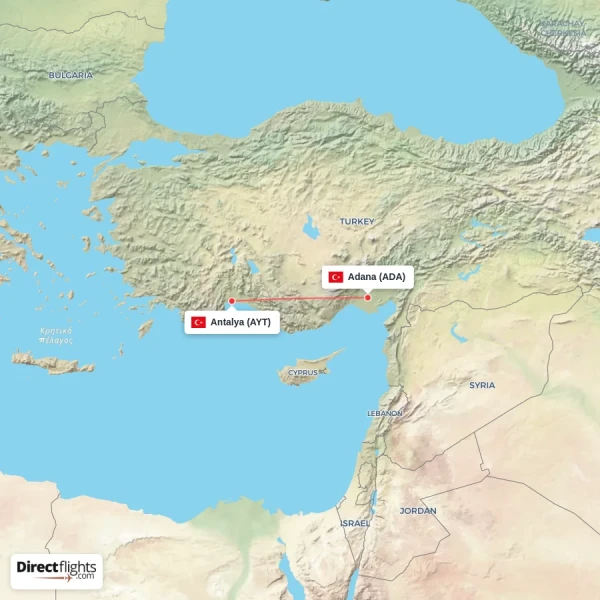 Adana - Antalya direct flight map