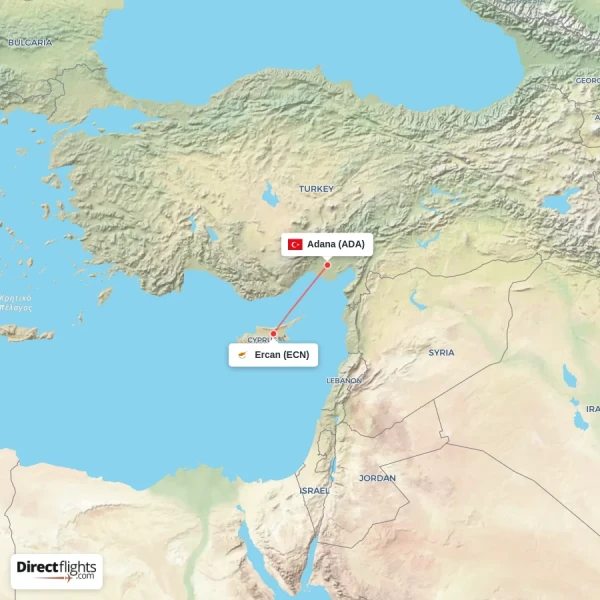 Adana - Ercan direct flight map