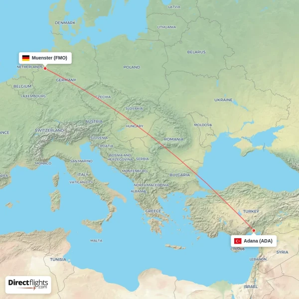 Adana - Muenster direct flight map