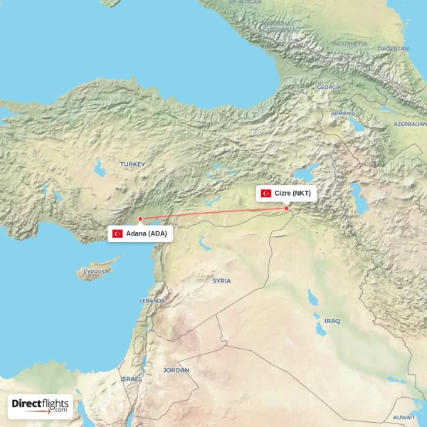 Adana - Cizre direct flight map