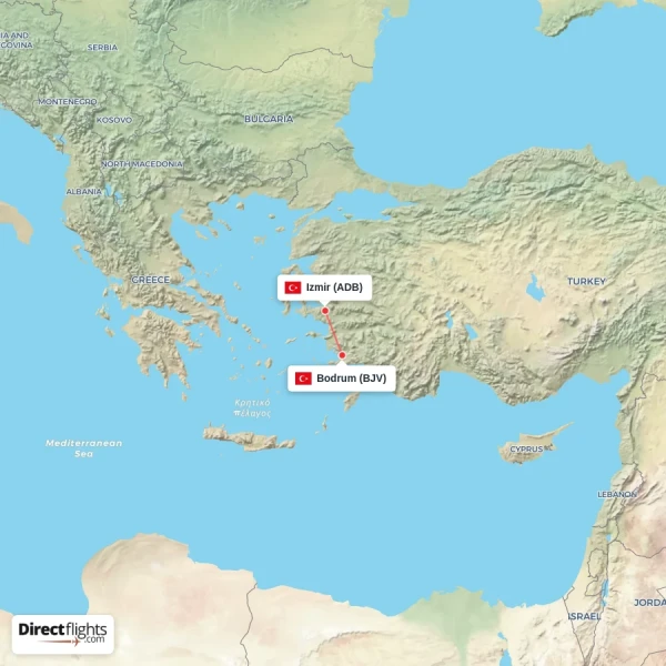 Izmir - Bodrum direct flight map