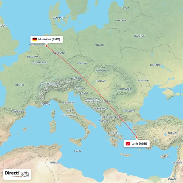 Izmir - Muenster direct flight map