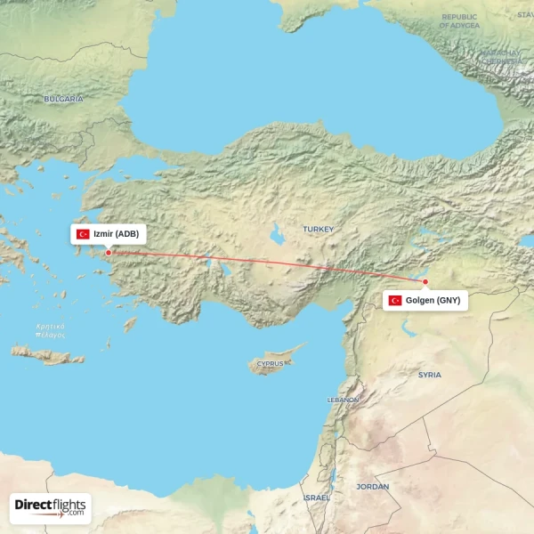 Izmir - Golgen direct flight map