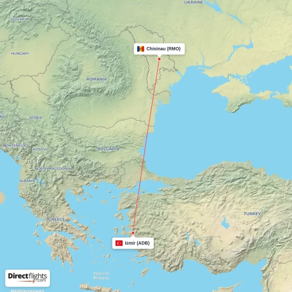 Izmir - Chisinau direct flight map