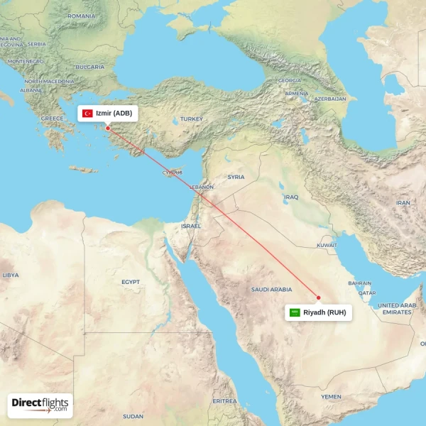 Izmir - Riyadh direct flight map
