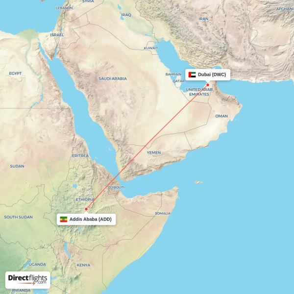 Addis Ababa - Dubai direct flight map