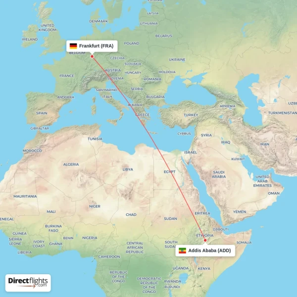 Addis Ababa - Frankfurt direct flight map