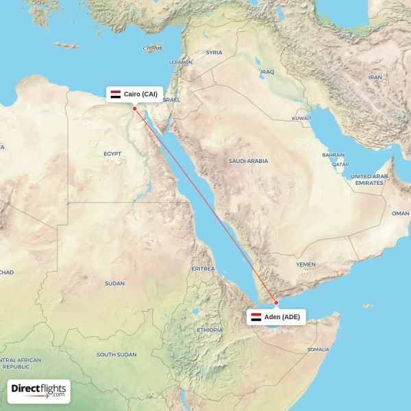 Aden - Cairo direct flight map