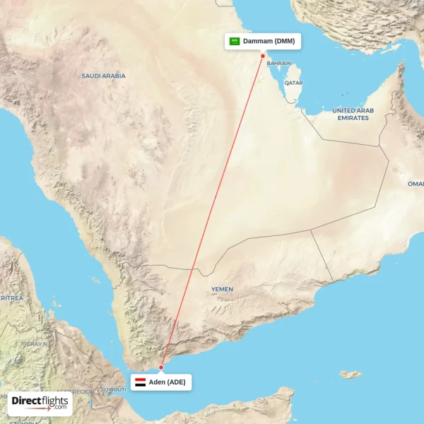 Aden - Dammam direct flight map