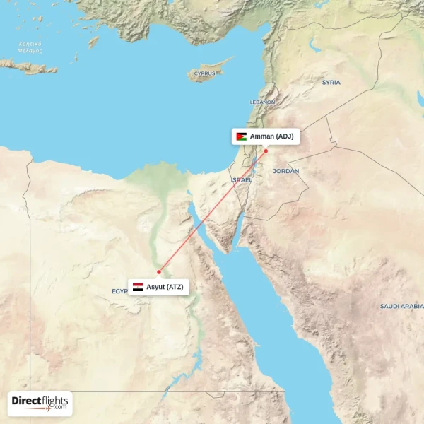 Amman - Asyut direct flight map