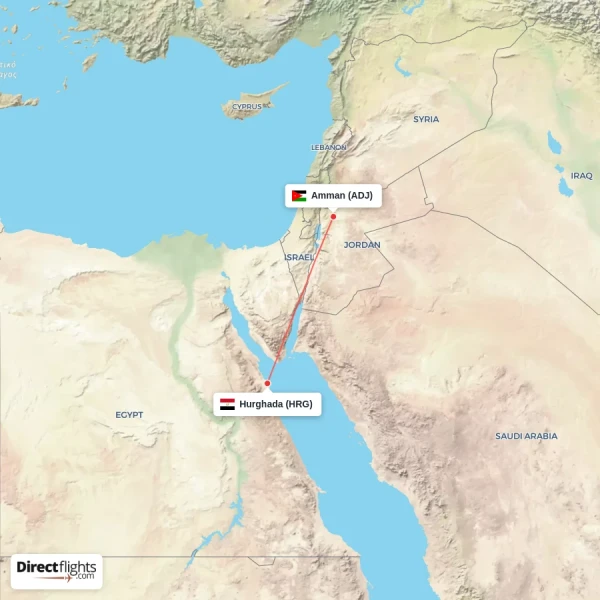 Amman - Hurghada direct flight map