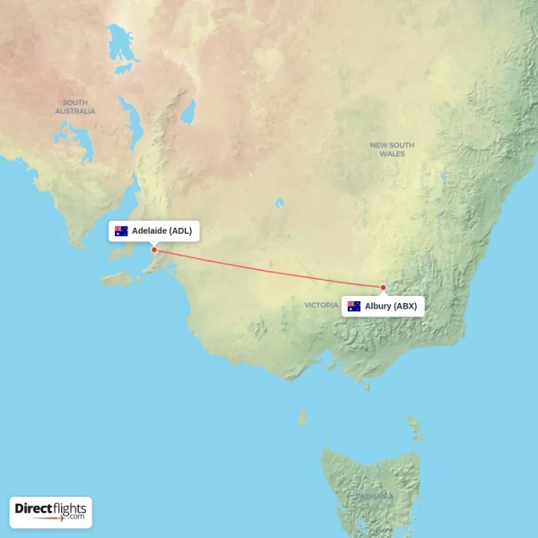 Adelaide - Albury direct flight map