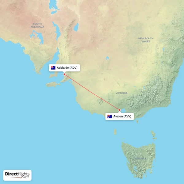 Adelaide - Avalon direct flight map