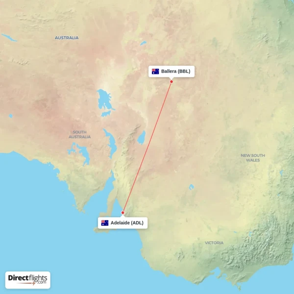Adelaide - Ballera direct flight map