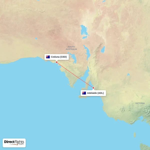 Adelaide - Ceduna direct flight map
