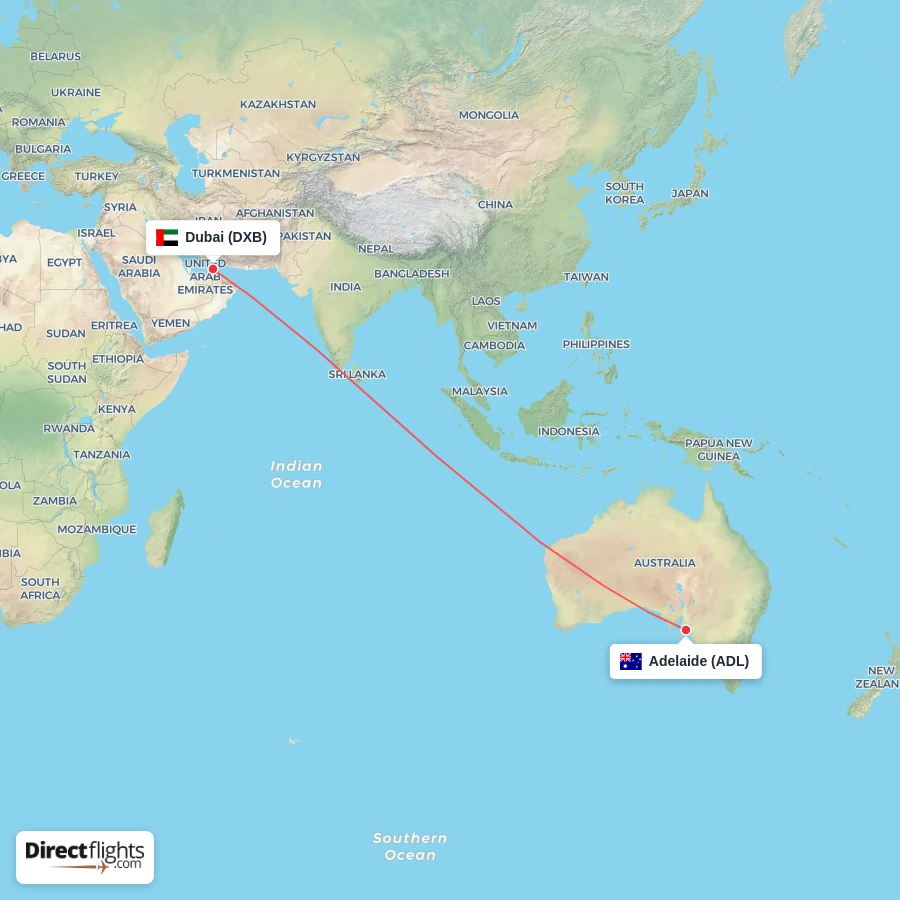 ADL - DXB route map