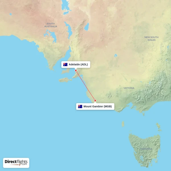 Adelaide - Mount Gambier direct flight map