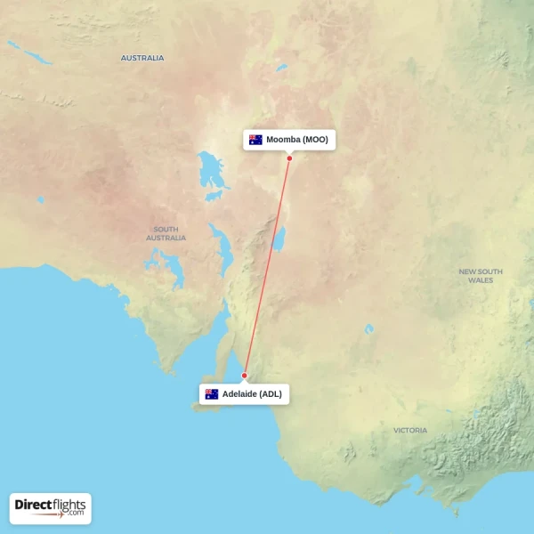 Adelaide - Moomba direct flight map