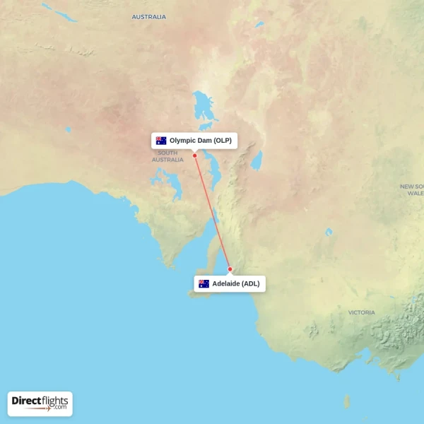 Adelaide - Olympic Dam direct flight map
