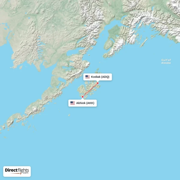 Kodiak - Akhiok direct flight map