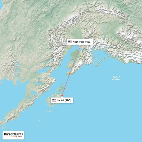 Kodiak - Anchorage direct flight map
