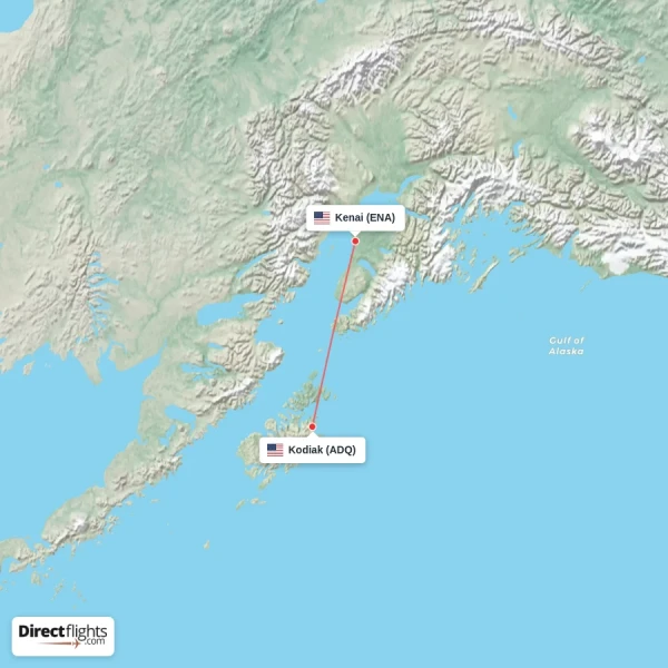 Kodiak - Kenai direct flight map