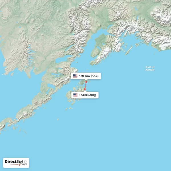 Kodiak - Kitui Bay direct flight map