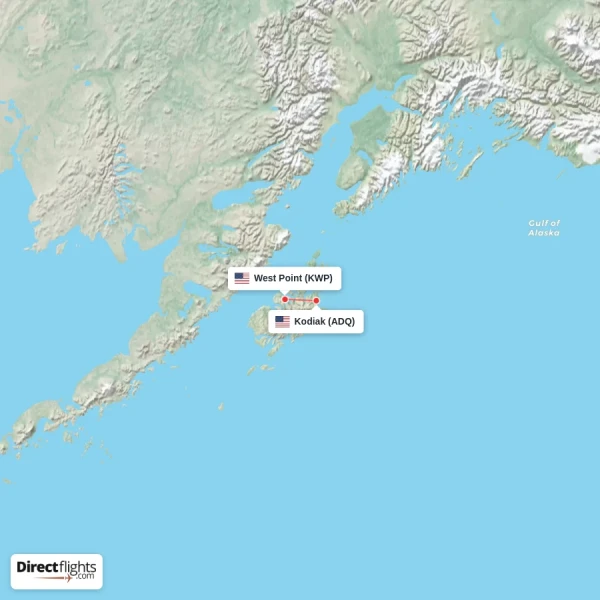 Kodiak - West Point direct flight map