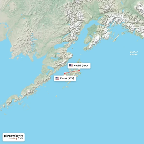 Kodiak - Karluk direct flight map