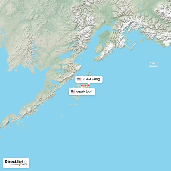 Kodiak - Uganik direct flight map