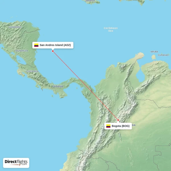 San Andres Island - Bogota direct flight map
