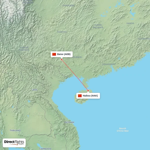 Baise - Haikou direct flight map