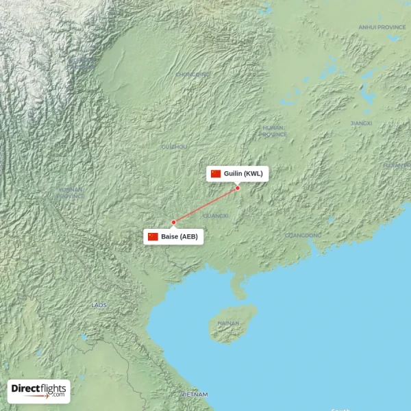 Baise - Guilin direct flight map