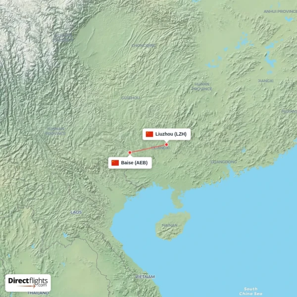 Baise - Liuzhou direct flight map
