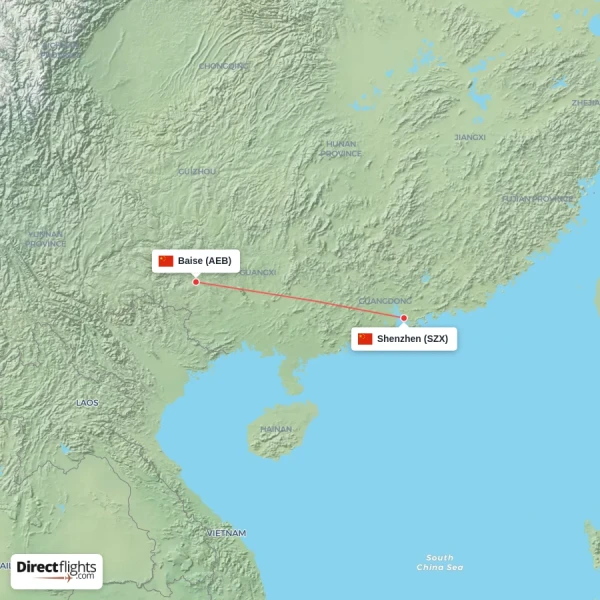 Baise - Shenzhen direct flight map