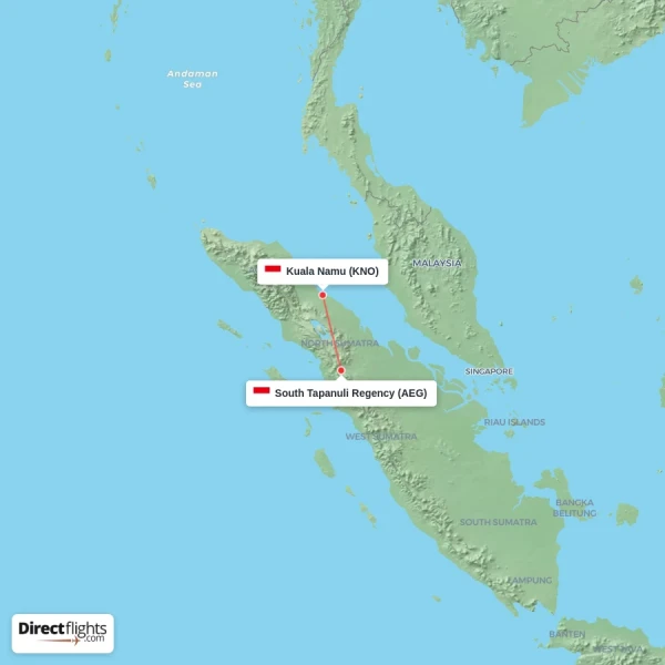South Tapanuli Regency - Kuala Namu direct flight map