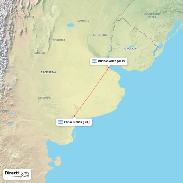 Buenos Aires - Bahia Blanca direct flight map