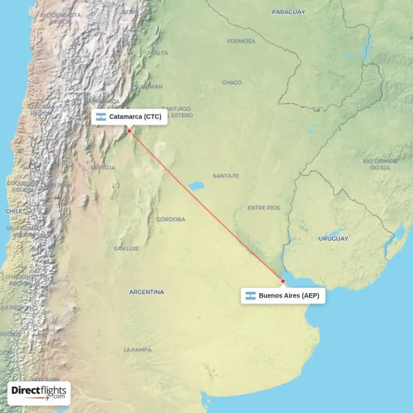 Buenos Aires - Catamarca direct flight map