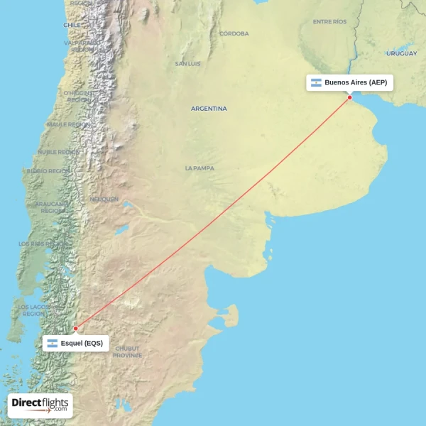Buenos Aires - Esquel direct flight map