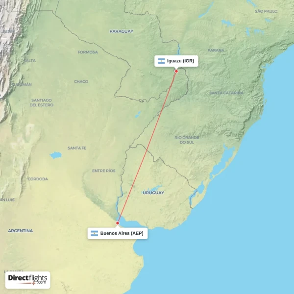 Buenos Aires - Iguazu direct flight map