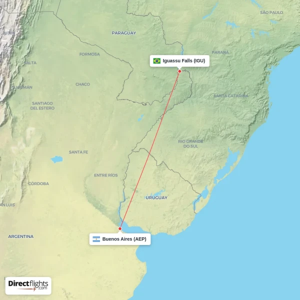 Buenos Aires - Iguassu Falls direct flight map