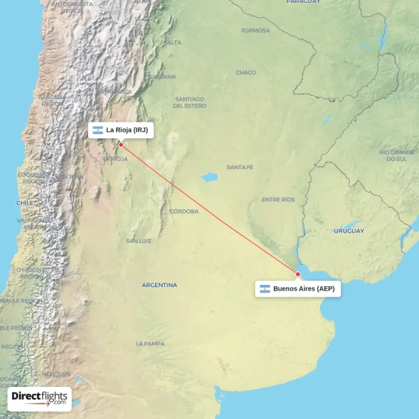 Buenos Aires - La Rioja direct flight map