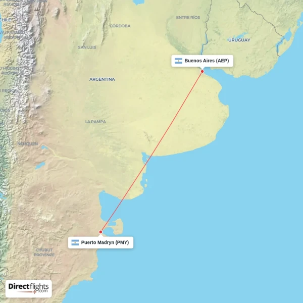 Buenos Aires - Puerto Madryn direct flight map
