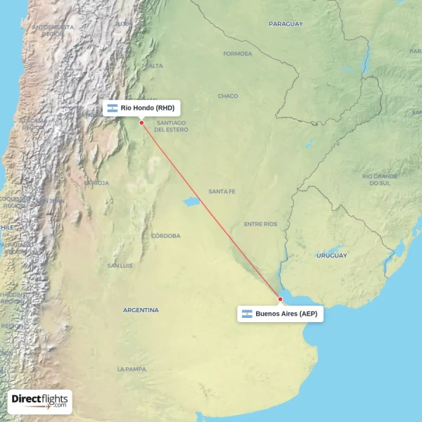 Buenos Aires - Rio Hondo direct flight map