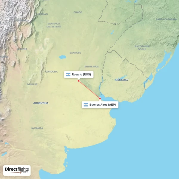 Buenos Aires - Rosario direct flight map
