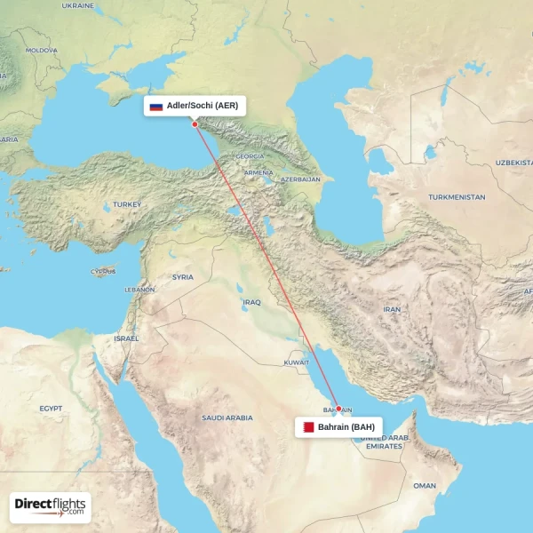 Adler/Sochi - Bahrain direct flight map